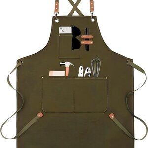 Chef Aprons for Women Men with Large Pockets Cooking Aprons Canvas Cross Back Wa
